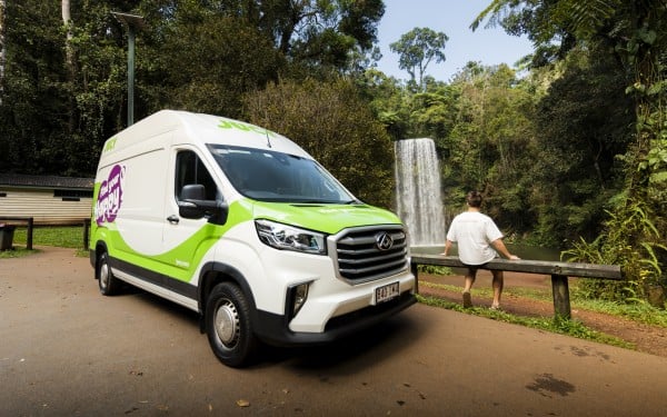 Coaster campervan hire parked at Cairns waterfall