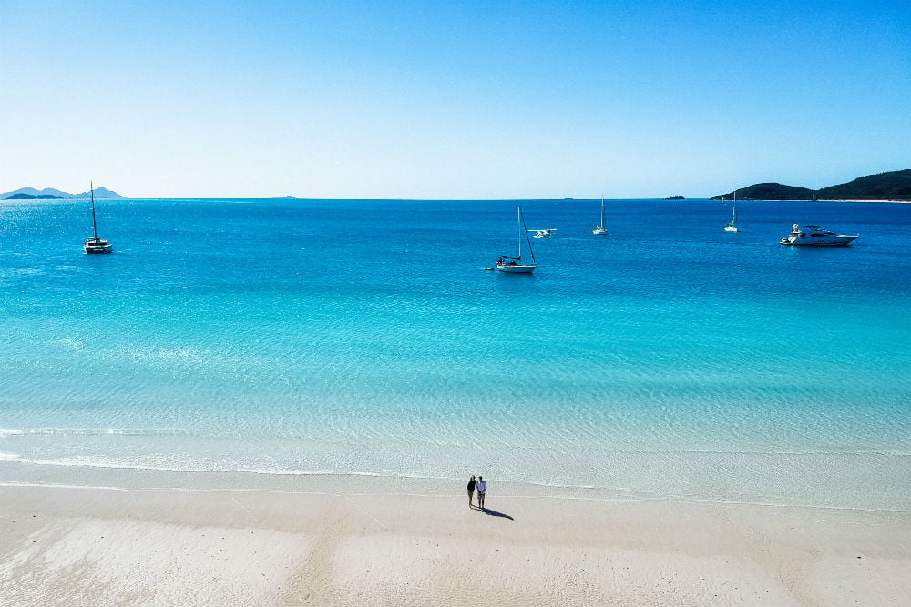 drone shot of whitehaven beach whitsundays east coast of australia