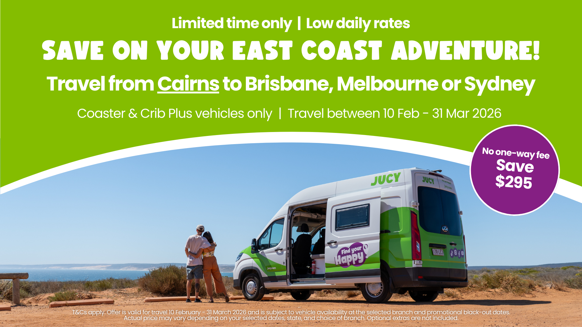 Cairns to Brisbane, Melbourne or Sydney - Coaster & Crib+
