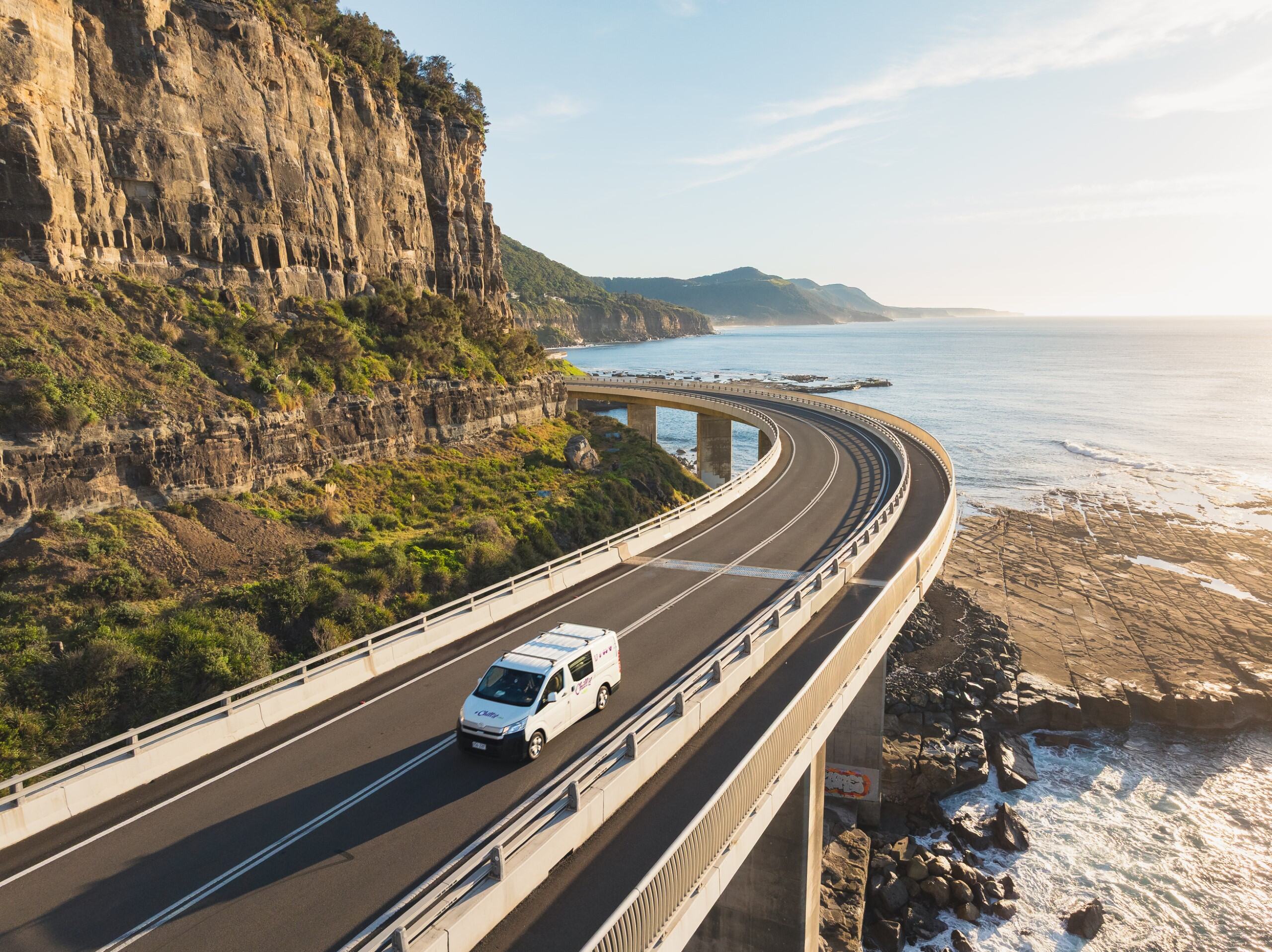 Chilld Malibu Campervan Driving along NSW ocean road