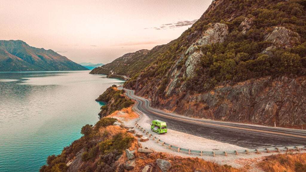 JUCY Condo Campervan on NZ Cliffside Road