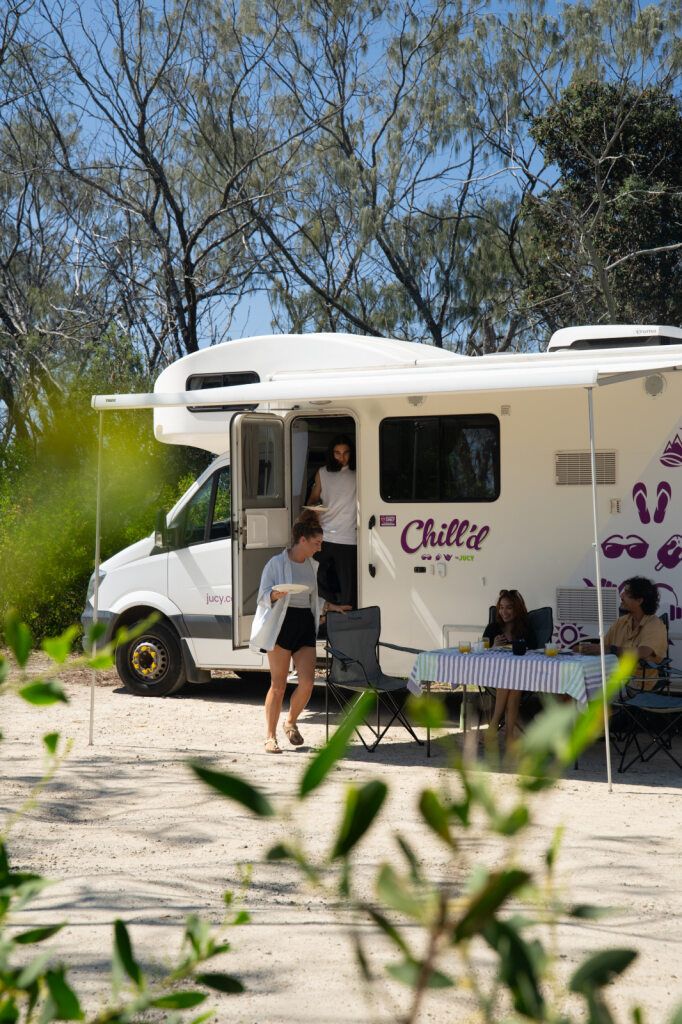 Awning - Extendable exterior awning for shade at the beach or campground.