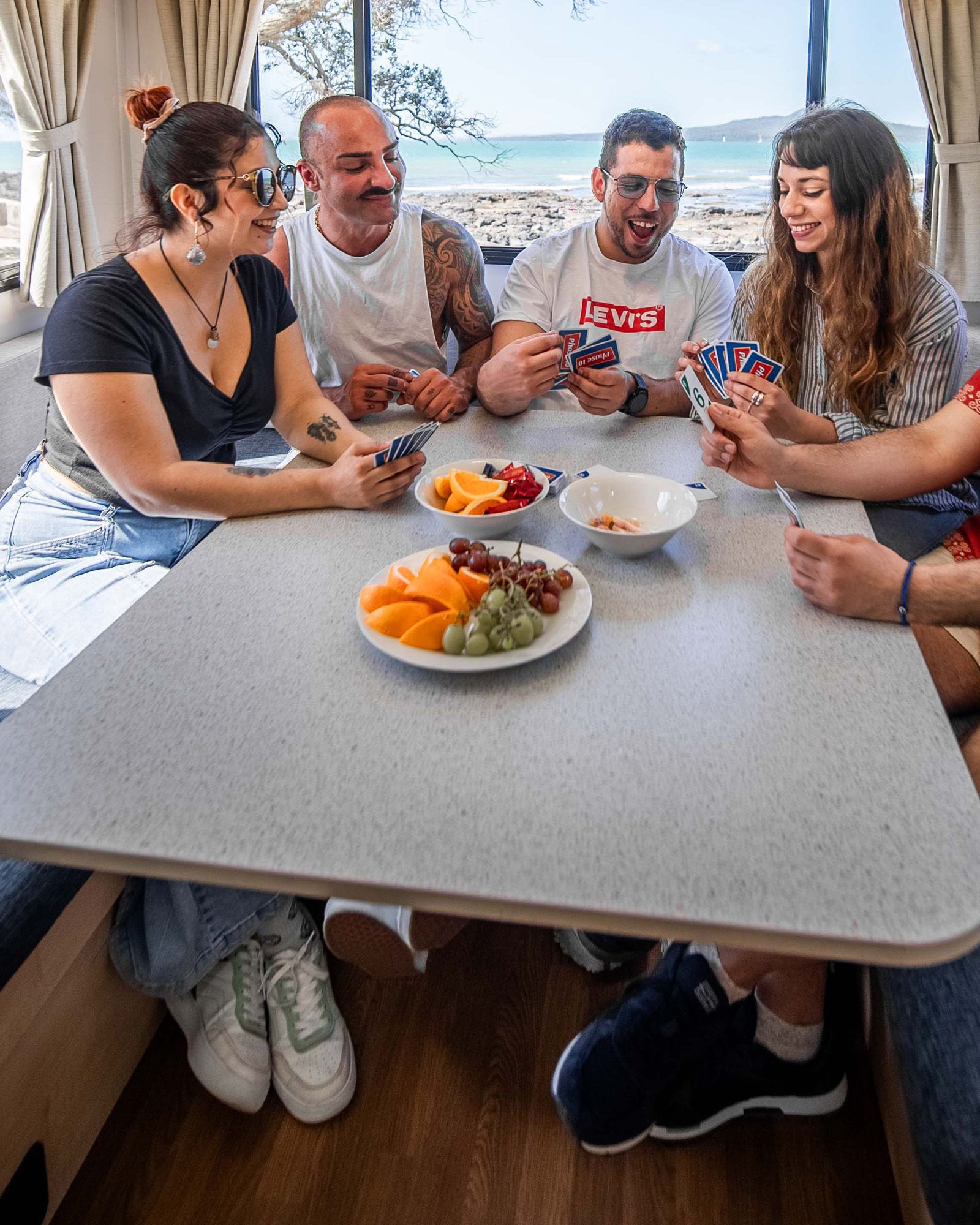 Inside table - The perfect spot for cards, dinner or a lounge area during the day and converts to sleeping area at night