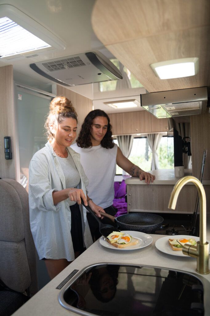 Gas cooker - Whip up tasty meals on the road with the portable dual-burner camping stove using LPG gas bottles.